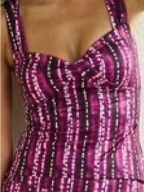 NWT Garnet Hill Purple Striped Tankini Top Sz 12